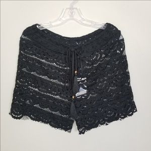 Blue Island Black Lace Drawstring Short SZ L
